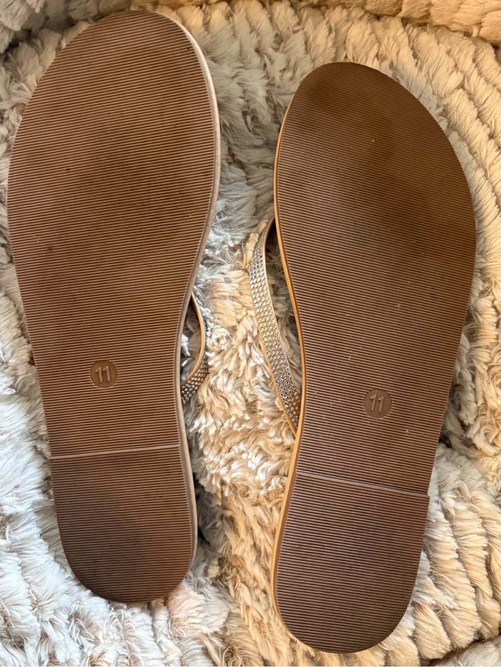 Shade & Shore Tan Rhinestone T-Strap Sandals - Picture 2 of 2